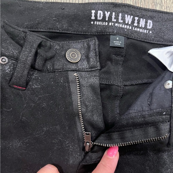 Idyllwind Miranda Lamber Pants Skinny Low Rise Textured Coated Black Size 4 - Picture 11 of 12